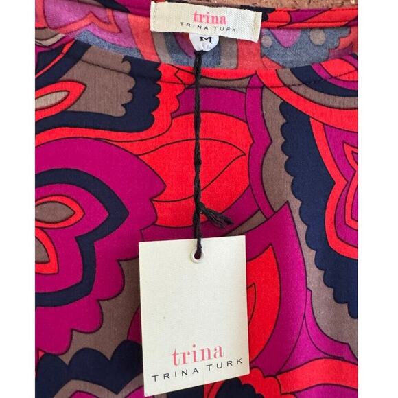 Trina by Trina Turk Retro Floral Long Sleeve Knit Dress NWT Size M - Picture 6 of 7